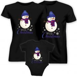 Komplet dla rodziny - Merry Christmas - bałwanek - koszulki i body z nadrukiem