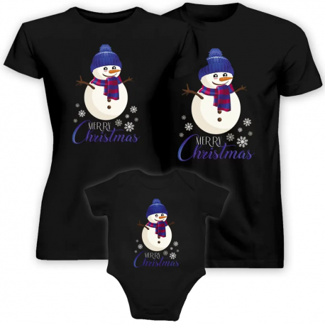 Komplet dla rodziny - Merry Christmas - bałwanek - koszulki i body z nadrukiem