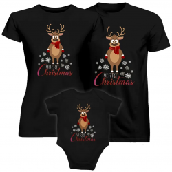 Komplet dla rodziny - Merry Christmas - reniferek - koszulki i body na prezent