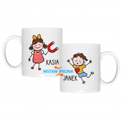 Komplet dla pary - Magnes + imiona - kubki z nadrukiem - produkt personalizowany
