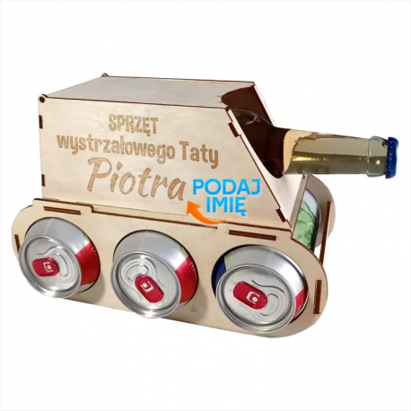 Sprzęt wystrzałowego taty (imię) -  czołg na piwo z grawerem - produkt personalizowany