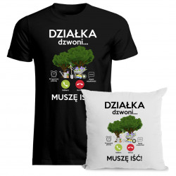 Komplet dla działkowca - Działka dzwoni - Koszulka i poduszka z nadrukiem