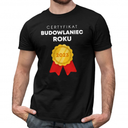 Certyfikat Budowlaniec Roku 2023 - męska koszulka na prezent dla budowlańca