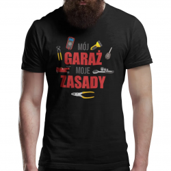 Mój garaż moje zasady - męska koszulka na prezent dla mechanika