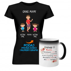 Komplet dla mamy - Gang mamy + Dziękuję Ci Mamo - koszulka i kubek na prezent dla mamy - produkt personalizowany