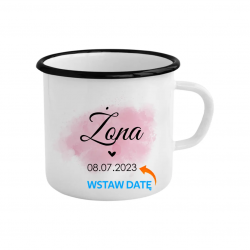 Żona + data - kubek emaliowany z nadrukiem - produkt personalizowany