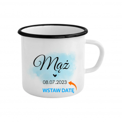 Mąż + data - kubek emaliowany z nadrukiem - produkt personalizowany