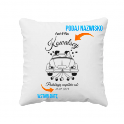 Pani & Pan + nazwisko Podrózuja wspólnie od: + data - poduszka z nadrukiem - produkt personalizowany