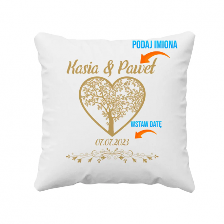 Drzewko (imiona + data) - poduszka z nadrukiem - produkt personalizowany