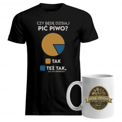 Komplet dla piwosza - Czy będę dzisiaj pić piwo?/Piję piwo tylko trzy razy na tydzień - koszulka + kubek z nadrukiem