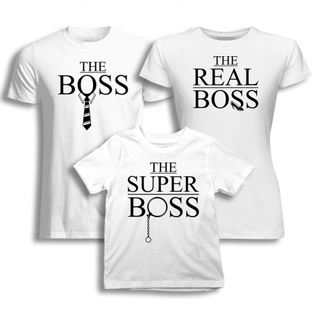 Komplet dla rodziny - The boss / The real boss / The super boss - koszulki z nadrukiem