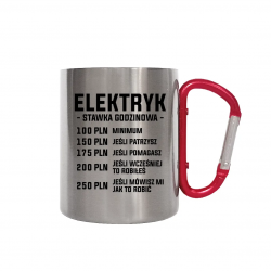 Elektryk - stawka godzinowa - kubek metalowy z karabińczykiem na prezent