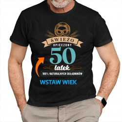 Świeżo upieczony ...-latek - męska koszulka na prezent - produkt personalizowany