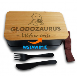 Głodozaurus - imię - bambusowy lunchbox z grawerem na prezent - produkt personalizowany