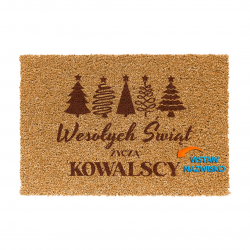 Wesołych Świąt życzą (nazwisko) - wycieraczka z grawerem na prezent - produkt personalizowany