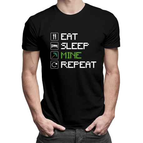 Eat, sleep, mine, repeat - męska koszulka dla fanów gry Minecraft