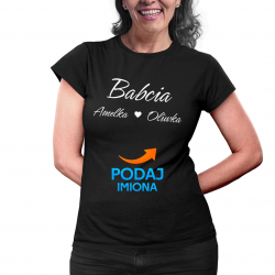 Babcia + imiona wnuków - damska koszulka na prezent dla babci - produkt personalizowany