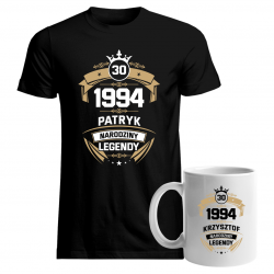 Komplet Wiek + Rocznik + Imię - Narodziny Legendy - koszulka i kubek na prezent - produkt personalizowany