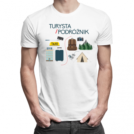 Lista różnic - podróżnik a turysta - męska koszulka z nadrukiem