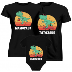 Komplet dla mamy, taty i syna - Mamozaur, Tatozaur, Synozaur - koszulki i body z nadrukiem