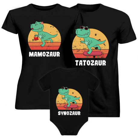 Komplet dla mamy, taty i syna - Mamozaur, Tatozaur, Synozaur - koszulki i body z nadrukiem