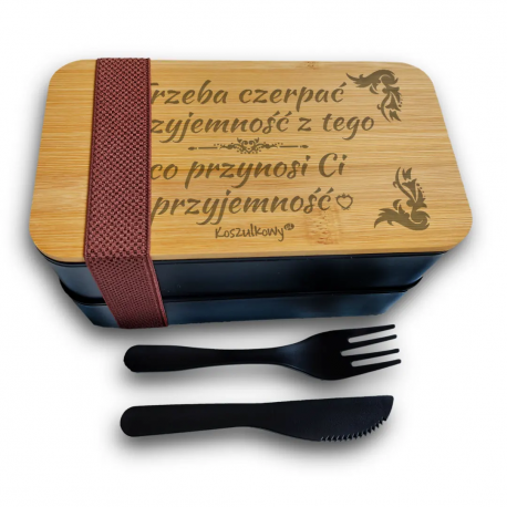 Trzeba czerpać przyjemność - bambusowy lunchbox z grawerem na prezent
