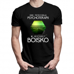 Inni potrzebują psychoterapii, mi wystarczy boisko - męska koszulka z nadrukiem