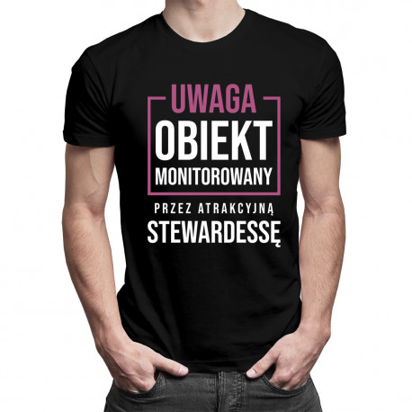 Obiekt monitorowany przez stewardessę - męska koszulka z nadrukiem