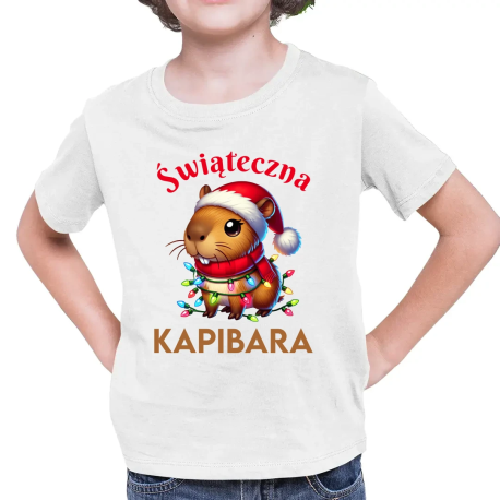 Świąteczna kapibara - dziecięca koszulka na prezent