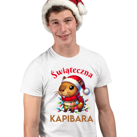 Świąteczna kapibara - męska koszulka na prezent