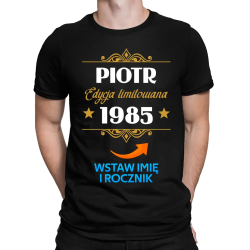 Edycja limitowana: imię + rok urodzenia - męska koszulka na prezent - produkt personalizowany