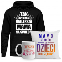 Komplet dla mamy na Dzień Matki - bluza + poduszka + kubek z nadrukiem