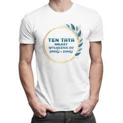 Produkt personalizowany - Ten tata należy wyłącznie do (imię) + (imię) - męska koszulka z nadrukiem