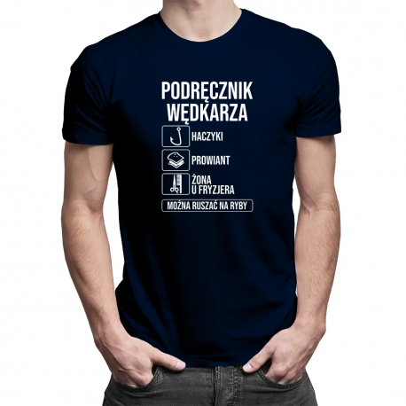 Podręcznik wędkarza - haczyki, prowiant - męska koszulka z nadrukiem