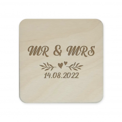 Produkt personalizowany - MR & MRS (data) - komplet podkładek pod kubek z grawerem