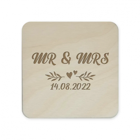 Produkt personalizowany - MR & MRS (data) - komplet podkładek pod kubek z grawerem