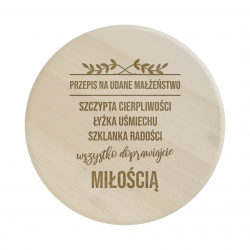 Przepis na udane małżeństwo - drewniana deska obrotowa z grawerem