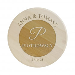 Produkt personalizowany - imiona + nazwisko + data - drewniana deska obrotowa z grawerem